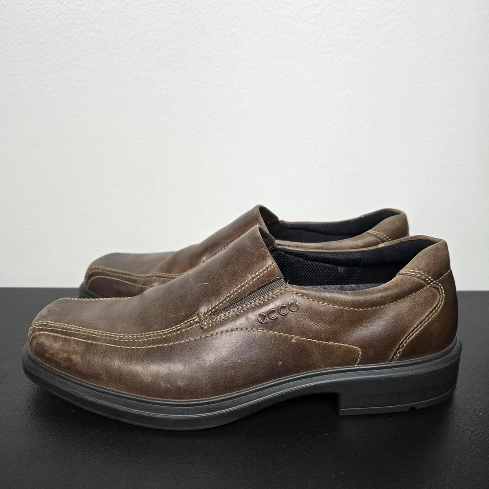 ECCO Shoes Mens Size 41 8 Brown Leather Helsinki Bike Toe Slip‎ On Loafer Dress